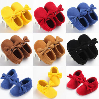 

Baby Infant Toddler Newborn Crib Mary Jane Fringed Bow Moccasins Shoes Prewalker