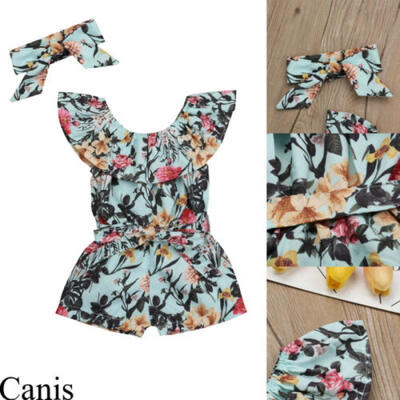 

Newborn Baby Girls Floral Ruffle Short Sleeve Romper Jumpsuit Outfit Summer 0-3Y