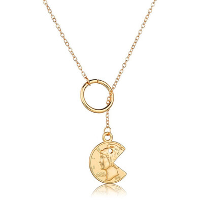 

Women Trendy Gold Pendant Necklace Rhinestone Through Circle Charm Romantic European Style Wedding Jewelry For Female Gold Color