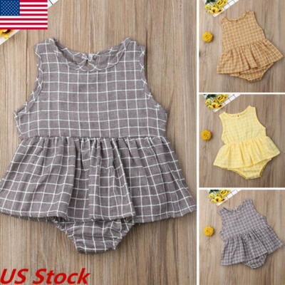 

US Cute Plaid Newborn Baby Girl&Boy Romper Jumpsuit Headband Outfits Set Clothes