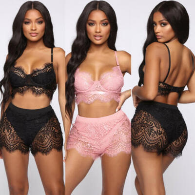 

US Women Sexy Lingerie Underwear Suit Corset Lace Push Up Vest Top Bra Pants Set