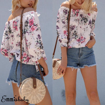 

Hot Emmababy Summer Womens Ladies Casual Tops Blouse Half Sleeve Floral T-Shirt
