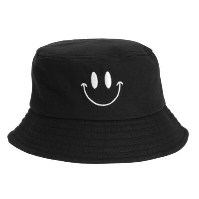 

Smile Face Embroidery Bucket Hat Outdoor Fishing Sunscreen Bucket Hat