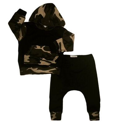 

Casual Toddler Baby Kids Boy Camo Hooded Tops Pants 2Pcs Outfits Set Clothes