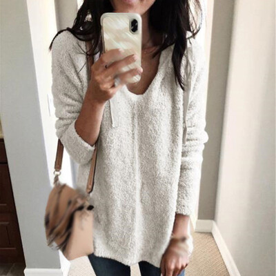 

Womens Soft Fleece V-Neck Zip Hooded Jumper Hoody Jacket Coat Warm Tops Fashion