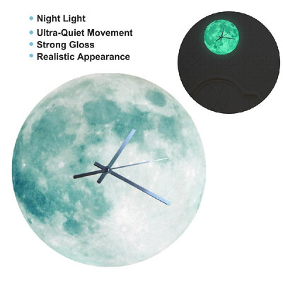 

300mm Glowing Moon Wall Clock Waterproof PVC Acrylic Luminous Hanging Clock Moon Clock Livingroom Bedroom Decor