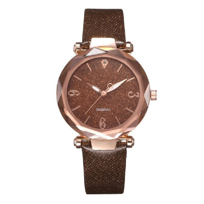 

Women Fashion Casual Starry Night Dial Quartz Watch Exquisite Leather Band Alloy Case Wrist Watch