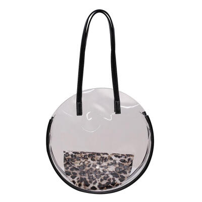 

Clear PVC Women Shoulder Handbags Leopard Clutch Round Beach Shopping Totes