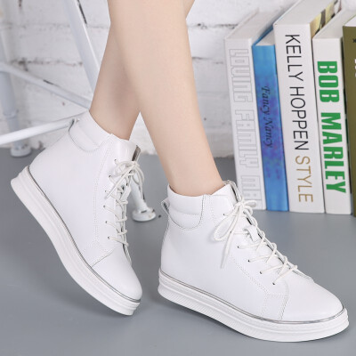 

Winter new high-top shoes female Korean version of the cotton boots flat shoes Gaobang shoes casual leather wild womens shoes