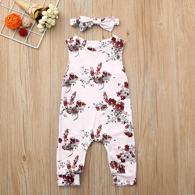 

Newborn Kid Baby Girls Boys Floral Print Bow Hair Band Romper Bodysuit Clothes