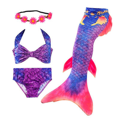 

4pcs Girls Fish Tails Bikini Halter Swimsuit Beach Swimwear Headwear Set