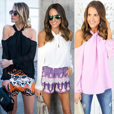 

Sexy Women Off Shoulder Loose Long Sleeve Halter Casual Blouse Shirt Tops Blouse