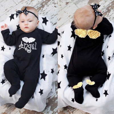 

Infant Baby Boys Girls Letter Embroidery Angel Wing Romper Jumpsuit Outfits