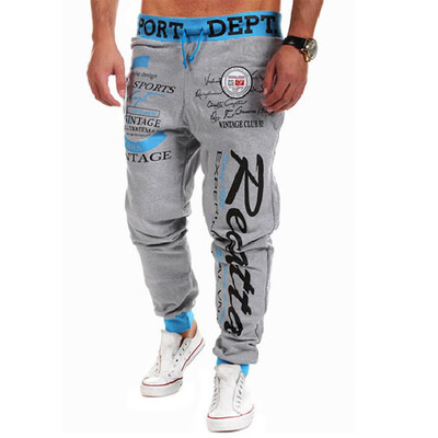 

Gobestart Men Casual Loose Letter Print Drawstring Elastic Waist Long Pants Trousers