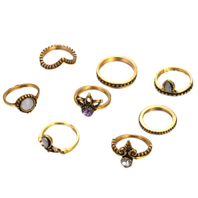 

Vintage Crystal Carved Finger Ring Geometric Hollow Knuckle Rings Women Jewelry Accessories