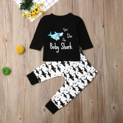 

Autumn Toddler Infant Baby Boys Clothes Long Sleeve TopsShark Pants Outfits Set