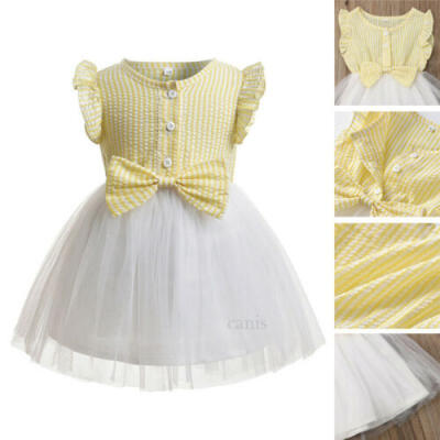 

US Infant Kid Girls Lace Flying Sleeve Tulle Skirt Bowknot Dress Princess Outfit