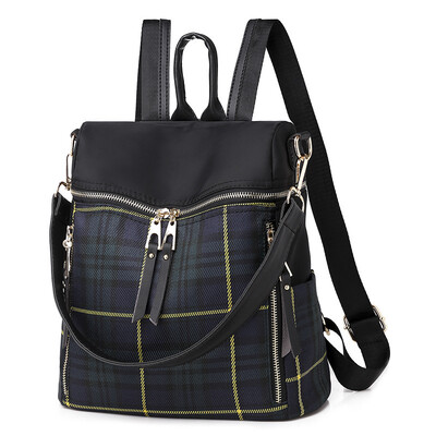 

Waterproof Oxford cloth shoulder bag handbag travel wild canvas plaid backpack dual-use bag female