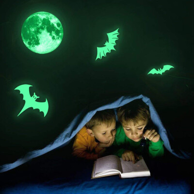 

〖Follure〗Spooky Moon Bats Fluorescent Luminous Sticker Night Glow Decal Wall Halloween