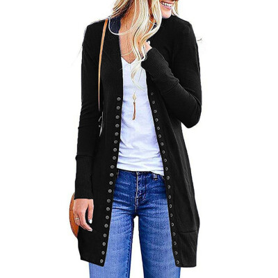 

Toponeto Womens Fashion Solid Color Long-Sleeved Button Cardigan Loose Knit Jacket Coat