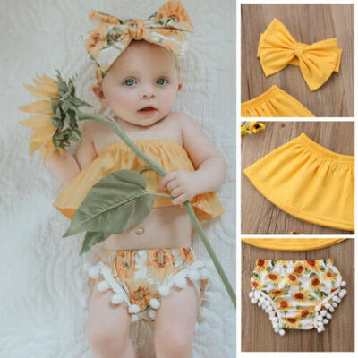 

3Pcs Newborn Infant Baby Girl Outfits Clothes Off Shoulder Tops Shorts Headband