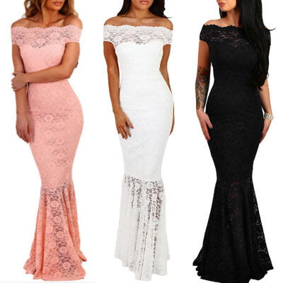 

Off Shoulder Women Ladies Lace Sexy Maxi Fishtail Dress Prom Evening Dress Fashion