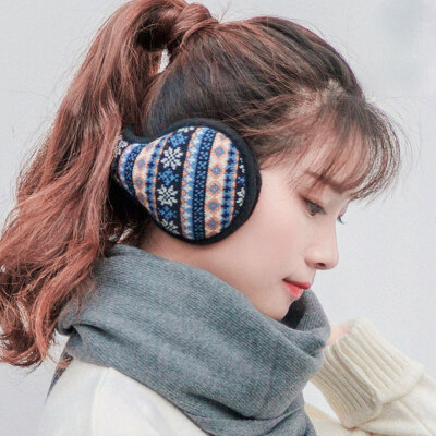 

Bowonik winter earmuffs warm mens foldable adjustable warm earmuffs female thickening ear bag student ear tweezers ear protection jacquard navy