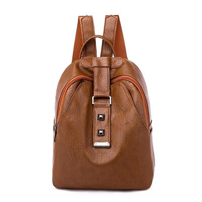 

Simple Travel Backpacks Women Solid Color School Bags PU Leather Knapsack