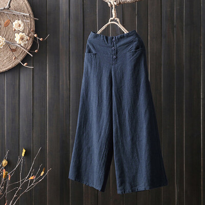 

Tailored Women Palazzo High Waist Wide Leg Culottes Cotton Linen Trousers Loose Pants