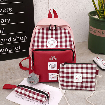 

Mori plaid small fresh canvas double shoulder bag Korean version ins schoolbag female Harajuku high school students double shoulde