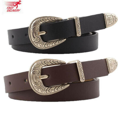 

Ladies Faux Leather Fashion Decorative Carved Belt Retro Three-piece Buckle Belt