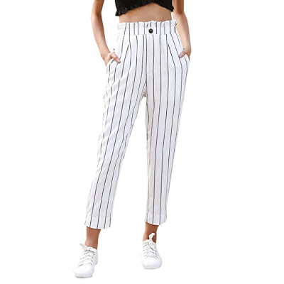 

Tailored Womens Striped Slim Straight Leg Casual Button Pants With Pockets