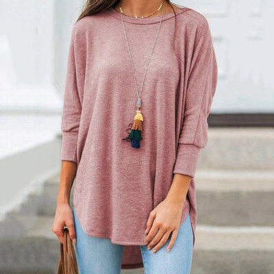 

Women Fashion Casual O-neck Seven-quarter sleeve Irregular hem Loose Solid color T-shirt