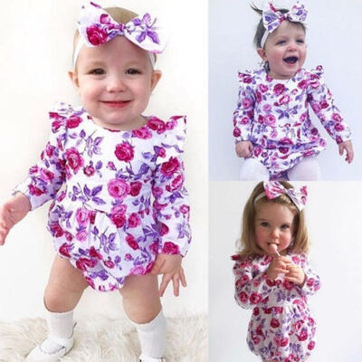 

Newborn Baby Girl Long Sleeve Floral Romper Jumpsuit Headband Set Outfit Clothes