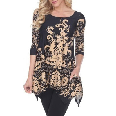 

Roseonmyhand Plus Size Fashion Women Floral T-shirt Three Quarter Vest O-Neck Blouse