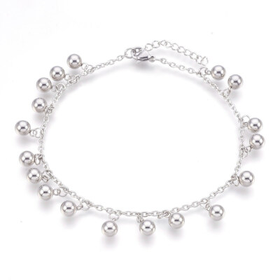 

304 Stainless Steel Charm Anklets Ball Stainless Steel Color 9-38"238cm 25mm