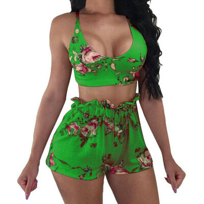 

Sexy Women Floral 2 Piece Bodycon Crop Top Pants Set Clubwear Jumpsuit Romper
