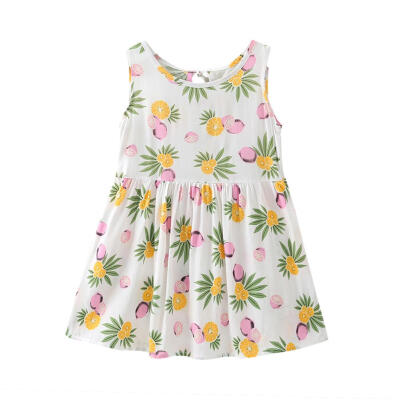 

Cartoon Print Sleeveless Kids Girl Dress Summer O-neck Loose Tank Dresses