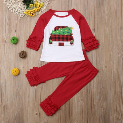 

Toddler Baby Girls Christmas Clothes Ruffle T-shirt Pants 2PCS Outfits Children