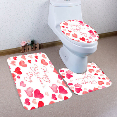 

Gobestart 3PCS Valentines Day Pattern Non Slip Toilet Seat Cover Rug Bathroom Set Decor