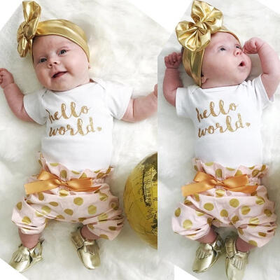 

Infant Newborn Baby Girls HELLO WORLD RomperPants Bodysuit Clothes Sets Outfit