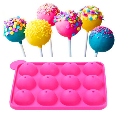 

12 Holes Silicone Lollipop Cake Chocolate Mold Ice Cube Tray DIY Baking Tool