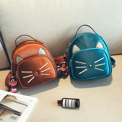 

Cartoon cute new explosion cat fashion soft face PU leather womens backpack solid color candy color girl backpack