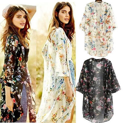 

HOT Women&39s Vintage Boho Long Cardigan Floral Print Coat Kimono Blouse Chiffon Tops Maxi Dress