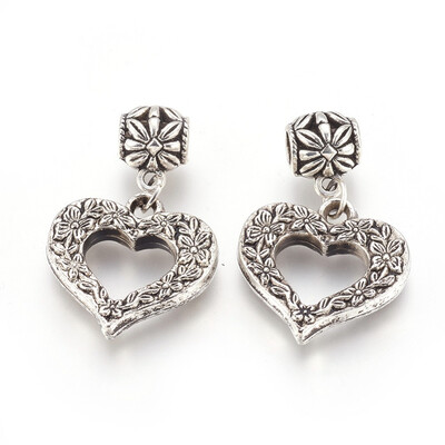 

CCB Plastic European Dangle Beads Large Hole Pendant Heart Antique Silver 395mm Hole 5mm 25x25x5mm
