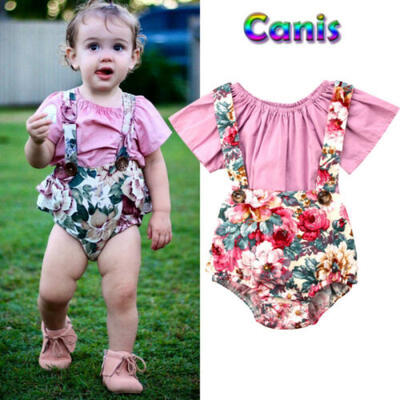 

UK 0-24M Newborn Girls Solid T-ShirtFloral Bib Pants Shorts Summer Outfits Sets