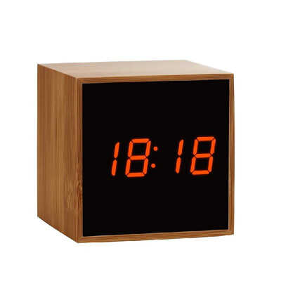 

Digital LED Bamboo Alarm Clock Wooden Square Clock Multifunctional Noiseless Mirror Clock