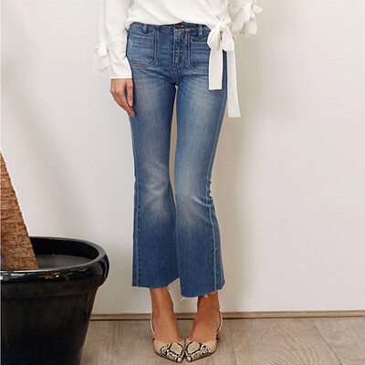 

Tailored Fashion Womens Button Zipper Pocket Jeans Casual Sexy Denim Loose Flares Pants