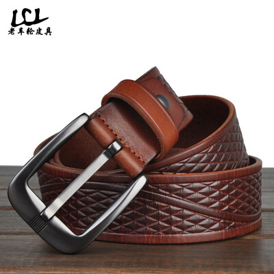 

Mens smooth buckle 38 wide flat belt strip head layer cowhide flawless vegetable belt belt
