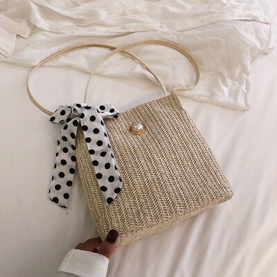 

Fashion wild bow shoulder bag female Sen temperament handbag bag 2019 new casual simple woven bag